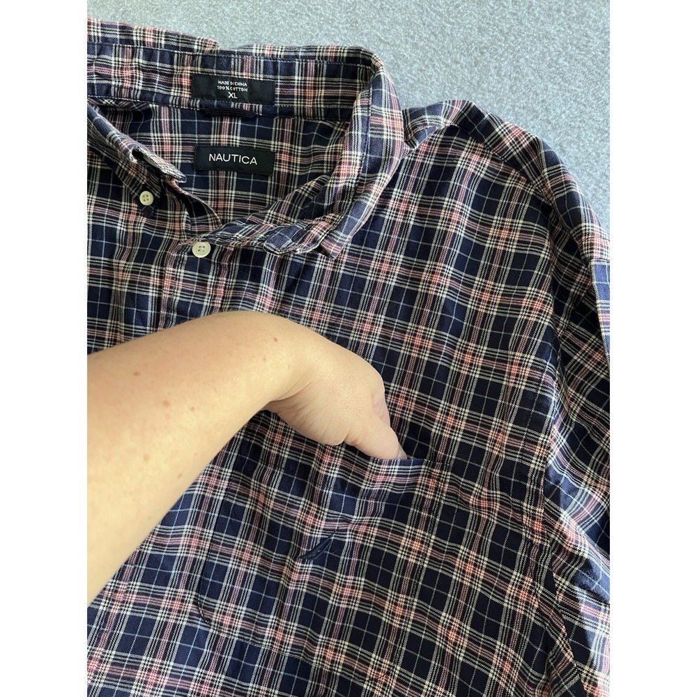 Nautica Mens Long Sleeve Button Down Shirt Size XL Plaid Red White Blue Cotton - Picture 5 of 13